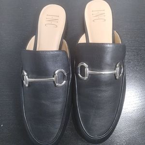 Inc womens black 1/2 heel gilia  round toe block heel slip on leather mules 8M